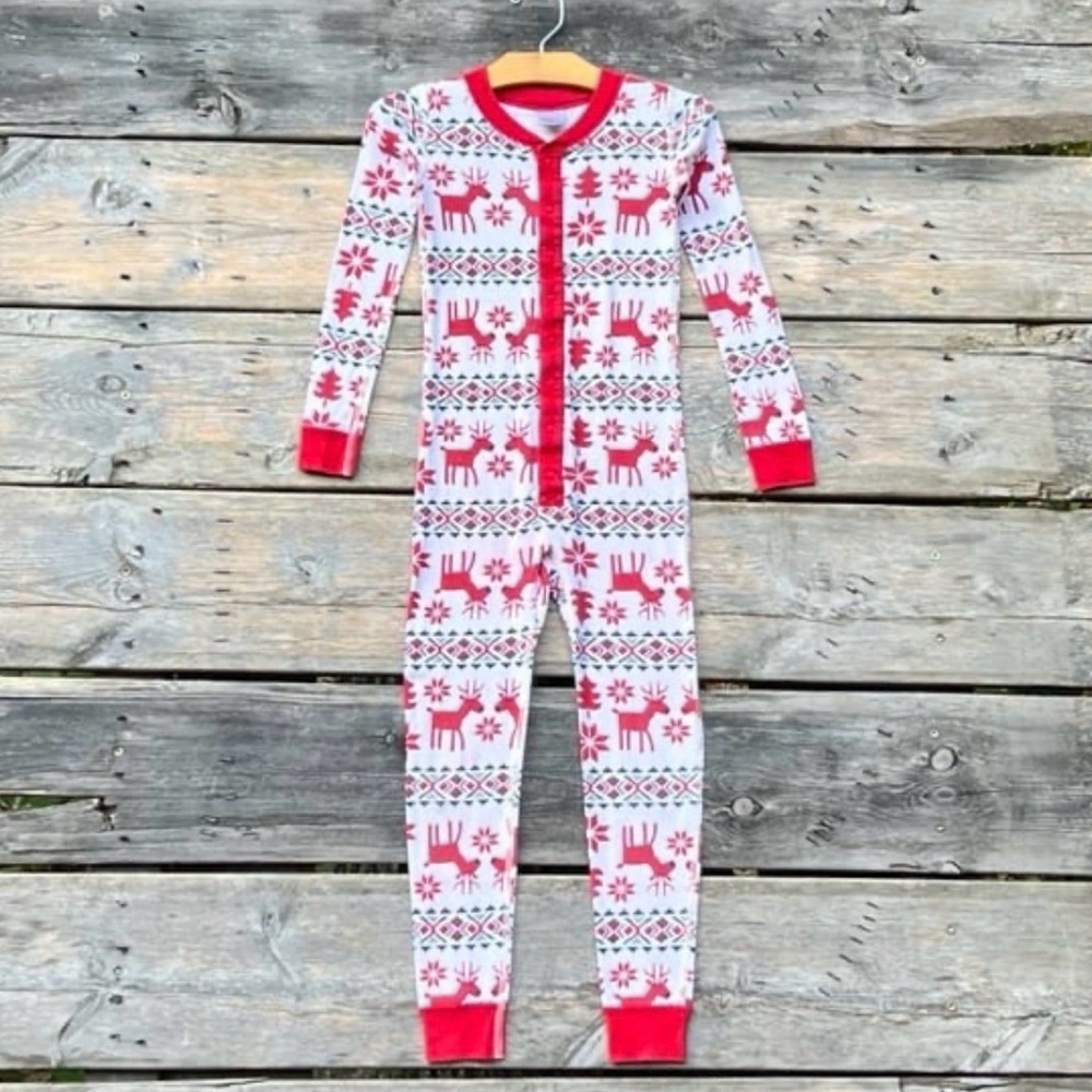 Hanna Andersson Red and White Reindeer Onesie Pajamas